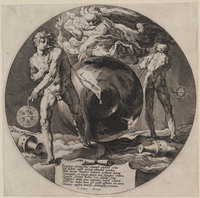 KG 02525
<br/>
De Schepping (titelpagina)
Gods Geest boven de wateren
<br/>
<em>Muller, Jan Harmensz. (1571-1628)</em>